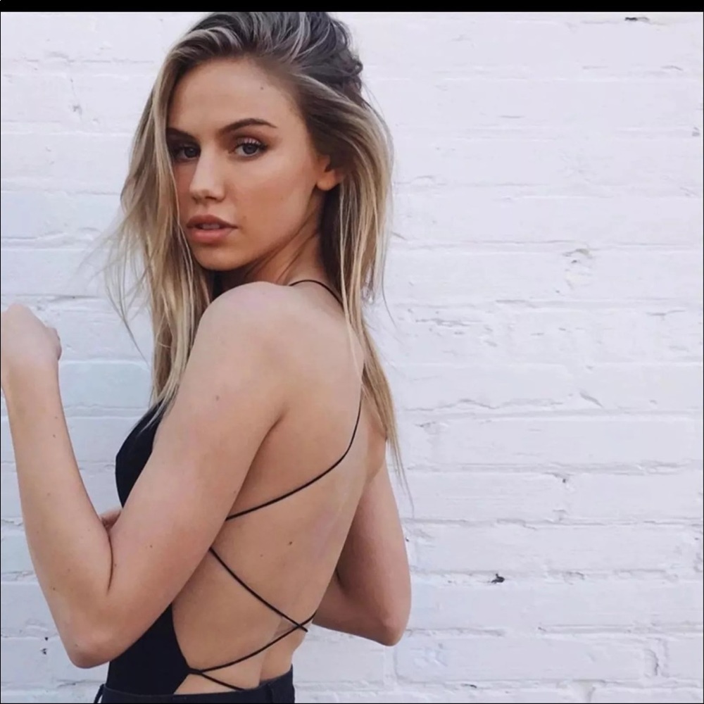 black criss cross back bodysuit